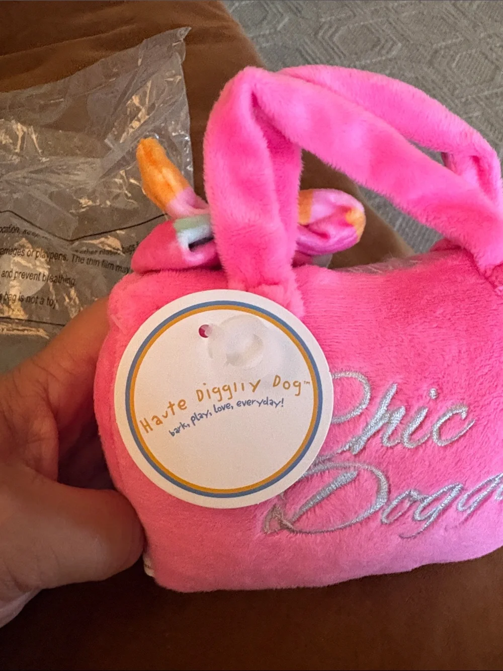 Barbie Pink Plush BARKIN Handbag with Rainbow Bow - Pet toy